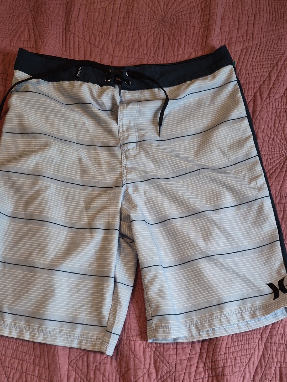 Hurley Boys White and Navy Stripe Board Shorts